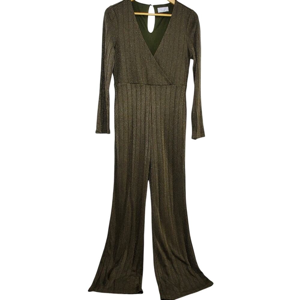 Sage the Label Dark Green metallic jumpsuit Stretchy Knit Straight Leg Casual